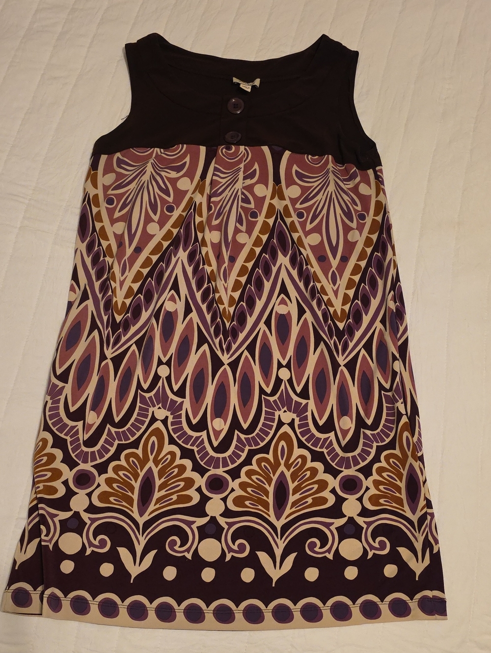 Sleeveless Patterned Mini Dress in Purple and Cream